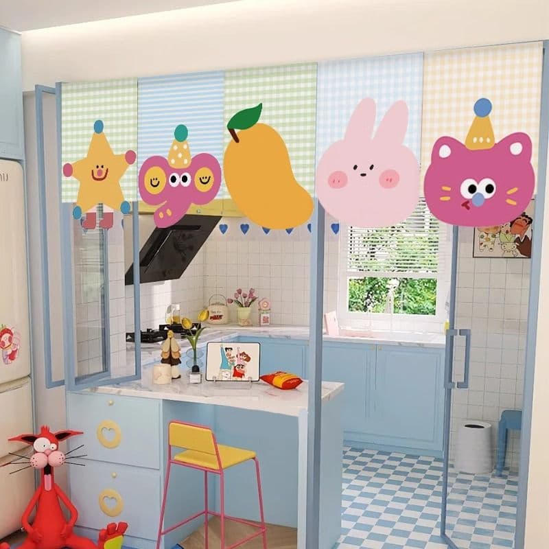 Animal Cartoon Door Curtain Triangle Pennant Hanging Flag Decoration Half Curtain Blocking Fabric Doorway Magic Tape Partition Curtain