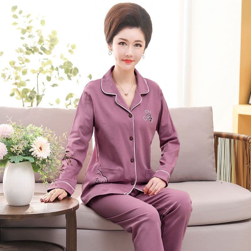 Women's Pajamas for Middle-Aged Mothers, Spring Autumn 100% Cotton Long Sleeve Thin Style, Middle-Aged and Elderly Homewear 2022 New Set