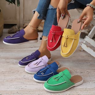 Cross-Border Plus Size Closed-Toe Slippers Women's New Thick Sole Multi-Color European and American Outdoor Slip-On Mules Lazy Closed-Toe Slippers