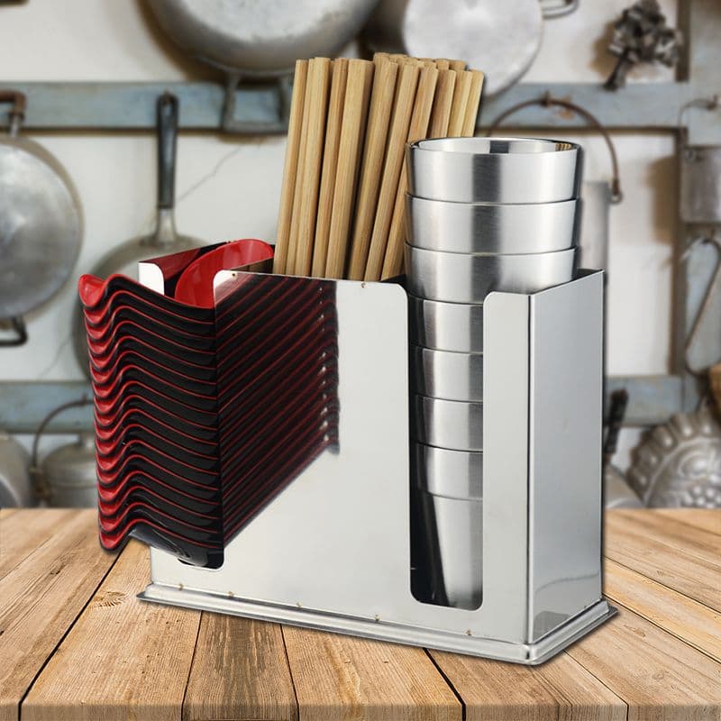 Stainless Steel Spoon Storage Box Square Chopstick Container Tableware Spoon and Soup Ladle Holder Restaurant-Specific Chopstick Holder