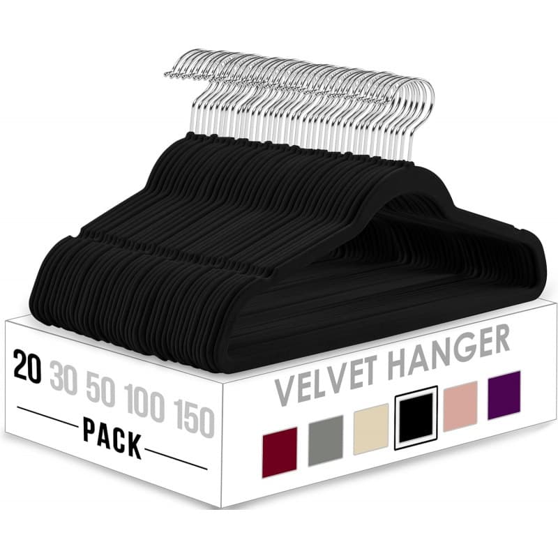 Home Velvet Hangers 20 Pack - Non-Slip Clothes Hanger Black