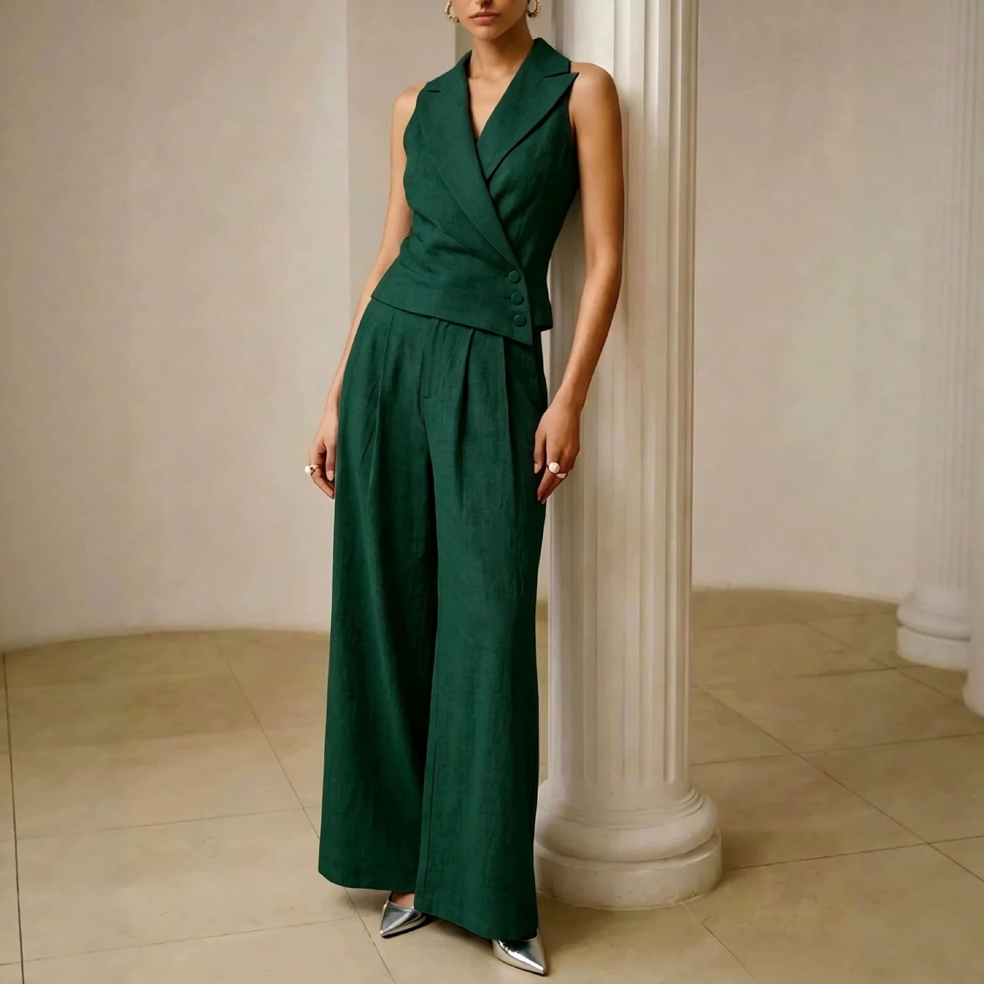 2026 Cross-border Independent Station Women's Fashion Suit, Elegant Commuter Blazer with Notch Lapel and Wide-leg Pants Two-piece Set