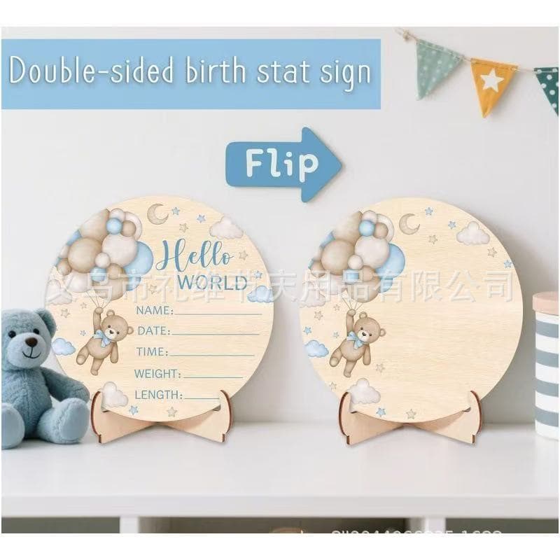Baby Shower Hello World Newborn Sign Blue Teddy Bear Baby Growth Souvenir for Mom