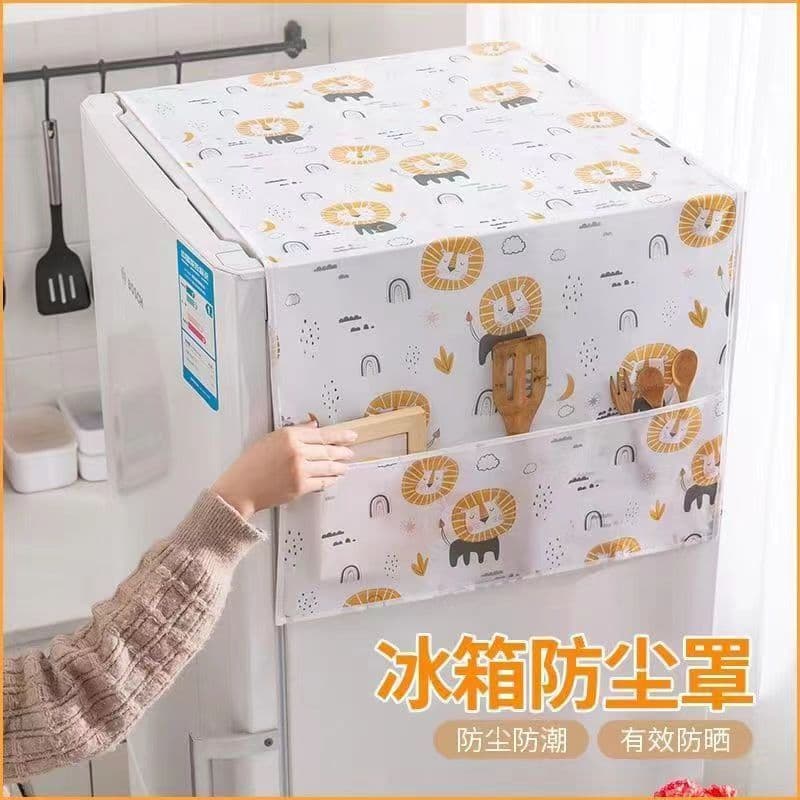 Refrigerator dust cover with storage hanging bag, suitable for single or double door models, dust-proof cover with storage pockets for home use