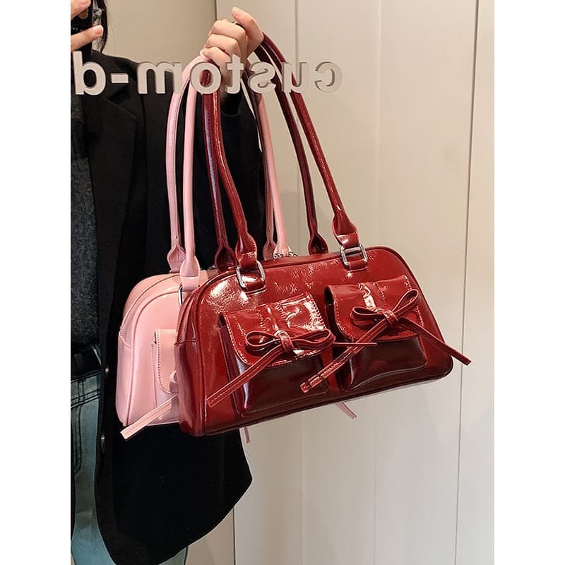 Cross-border Korean-style High-end Shoulder Bag for Women 2025 Korean Fashion Bowknot Simple Tote Bowling Bag