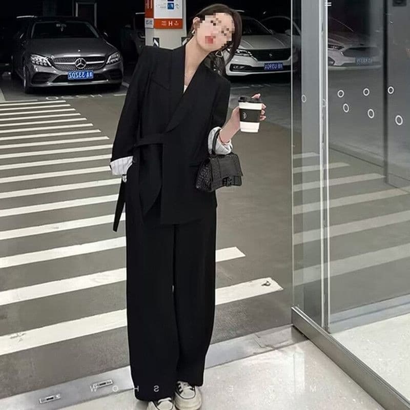 Korean style design small suit suit for women 2025 spring and autumn new style high-end temperament casual wide-leg pants two-piece set