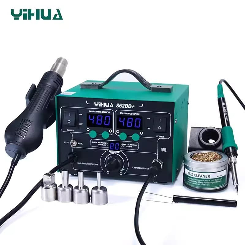 YIHUA 862BD+ Hot Air Soldering Station 2-in-1 Digital Hot Air Gun Constant Temperature Soldering Iron Anti-static Desoldering Station