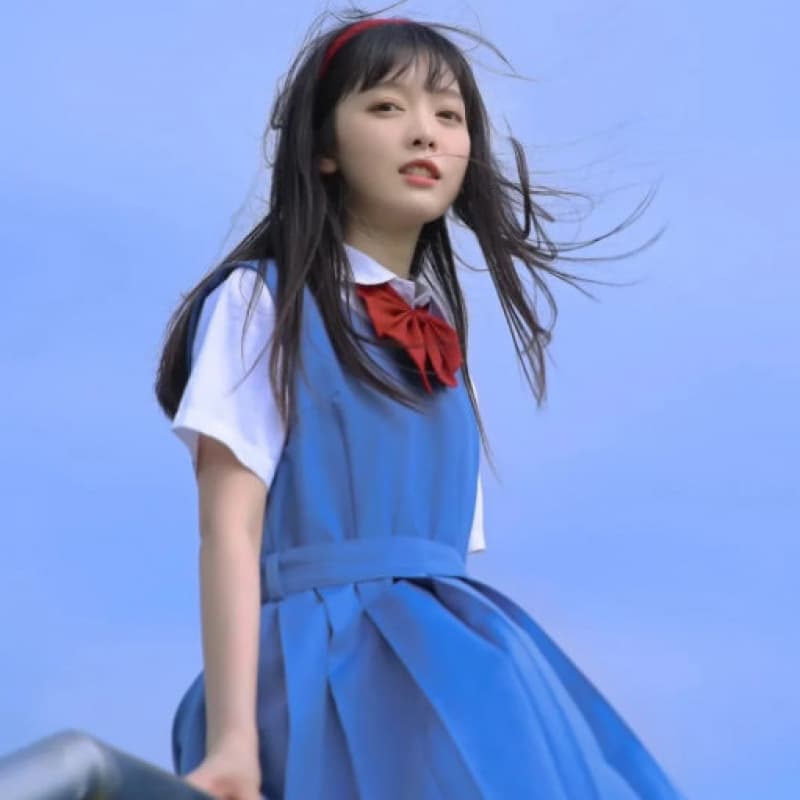 Sky Blue Retro Showa JK Uniform Vest Dress Authentic Japanese School Style Student Uniform Women's