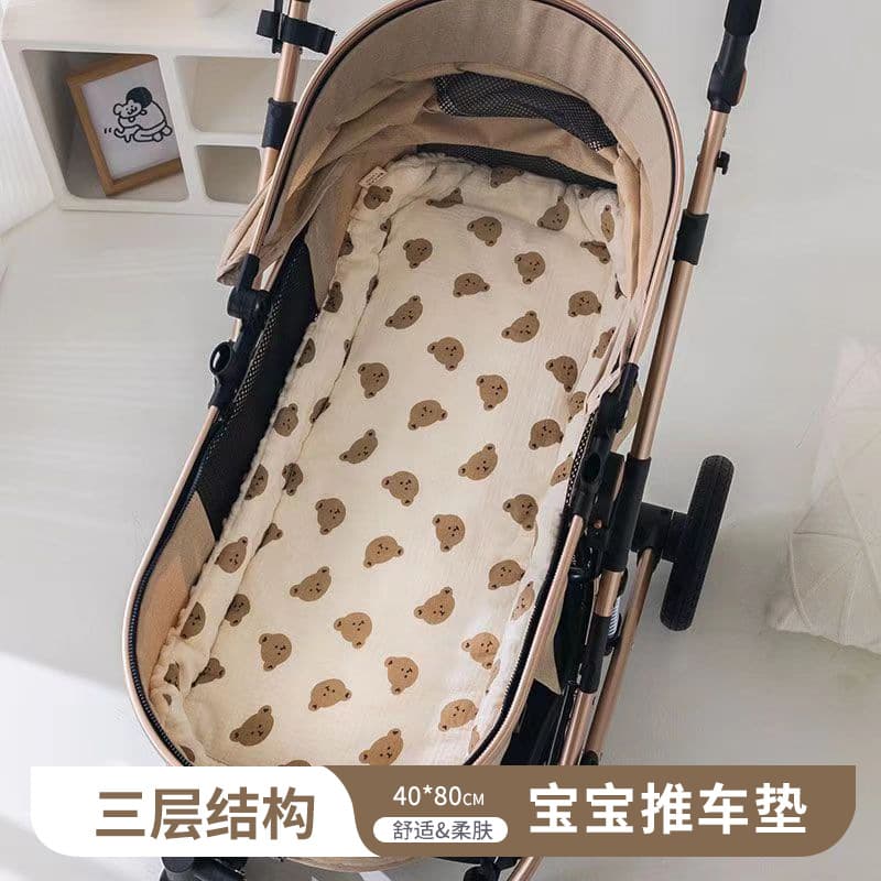 Thickened Bean Flannel Baby Stroller Mat Soft Comfortable Pushchair Cotton Pad Cartoon Style Suitable for Newborns under 80cm