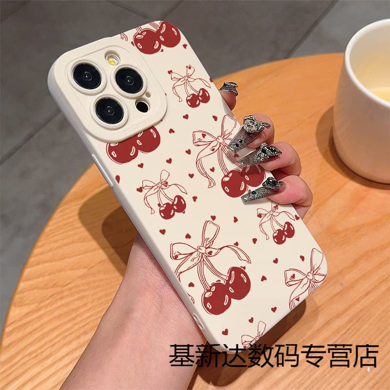 Sweet bow cherry suitable for Apple 15/14 promax soft iPhone 13/12/11 mobile phone case xs/xr