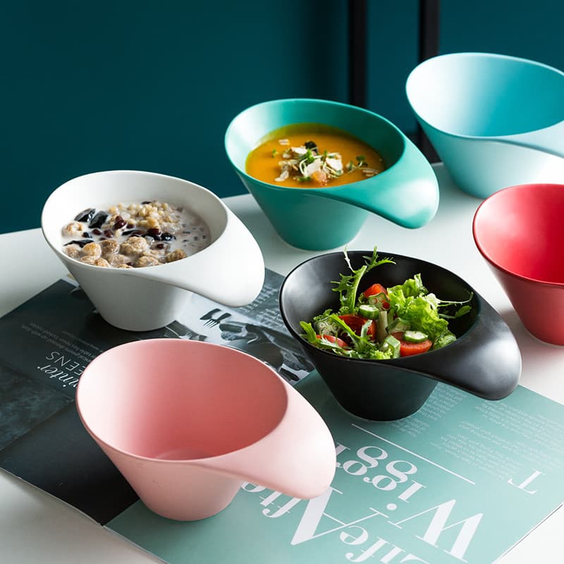 Creative Ceramic Bowl Tableware for Home Use, Soup Bowl, Hotel Restaurant Ins-Style Salad Bowl, Dessert Bowl, Personalized Handle Bowl