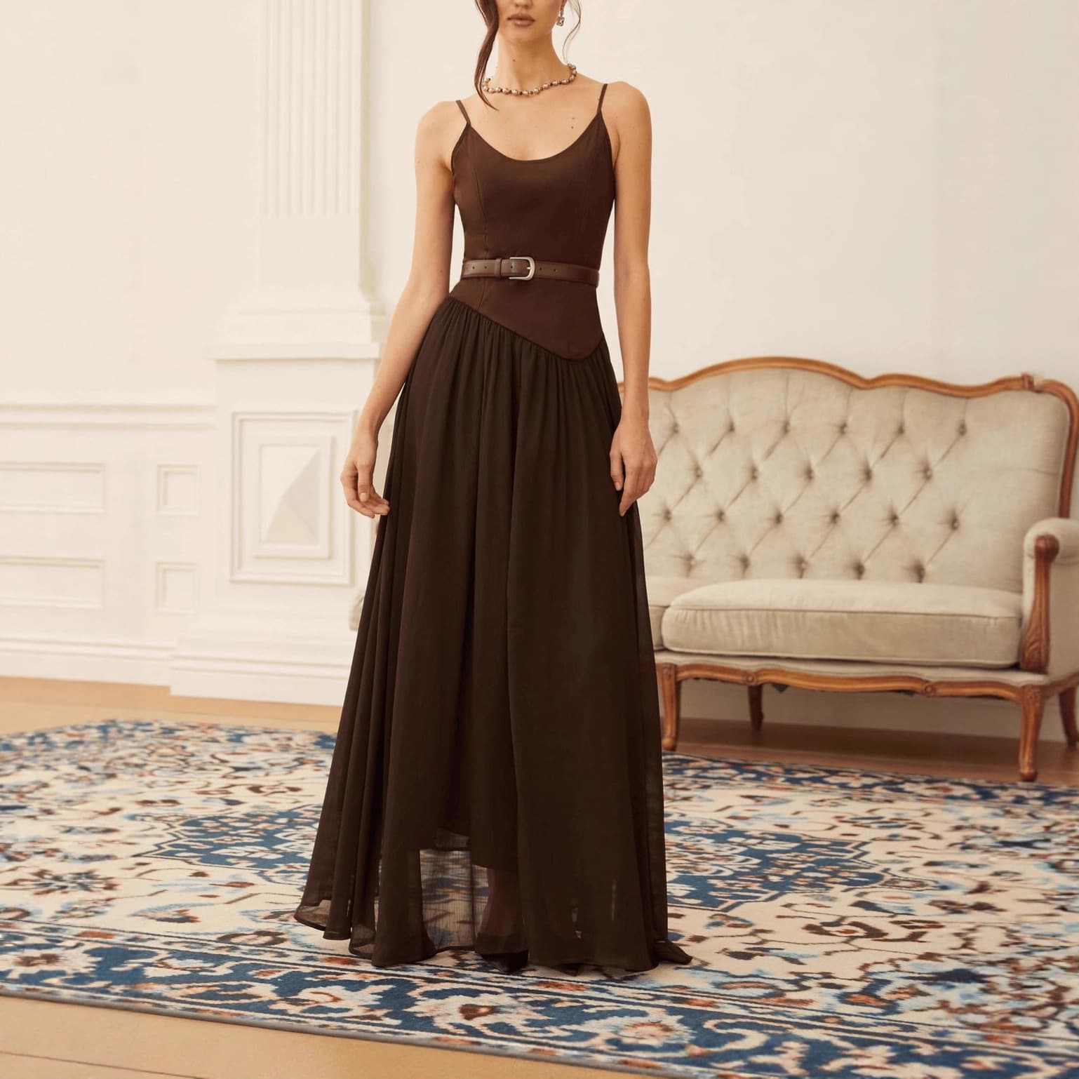 Amazon independent station cross-border European and American clothing French sexy slimming splicing long dress for women