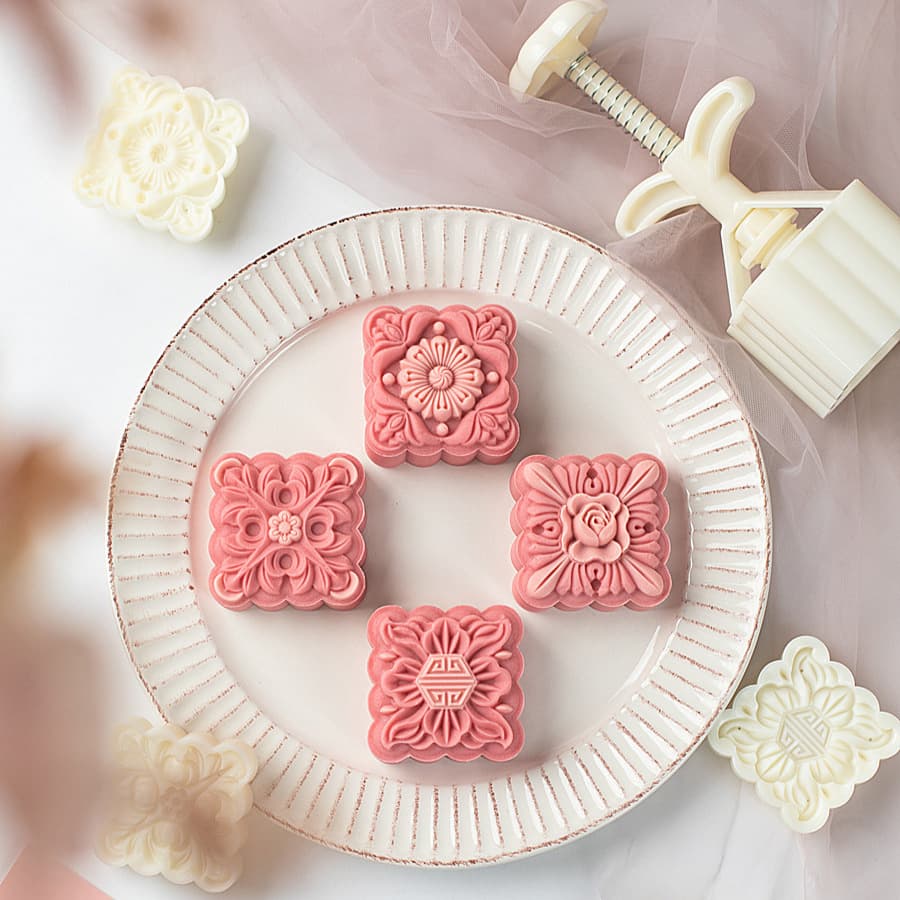 [Classic Square] Mooncake Mold 75g Flower Pattern Four-Piece Mooncake Mold