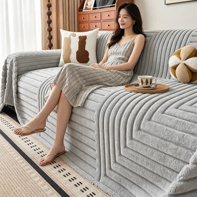 2026 New Soft Cotton Velvet Sofa Cover All-Season Universal Modern Simple Non-Slip Full Coverage Sofa Throw Blanket