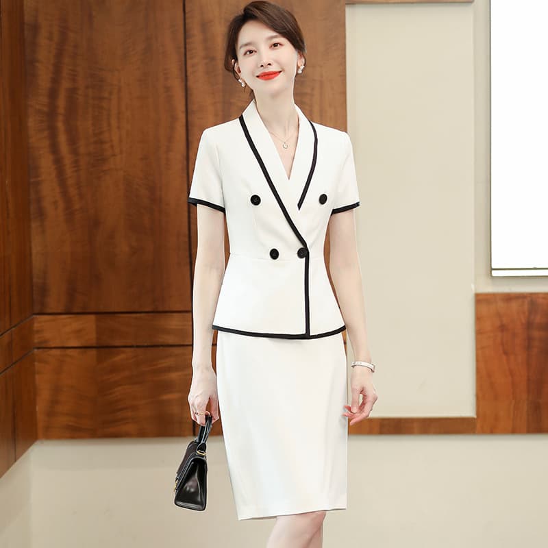 Professional Suit Skirt Set Spring Autumn White Slim Fit Commuter Suit Beauty Salon Hotel Manager Workwear White Collar Summer Uniform