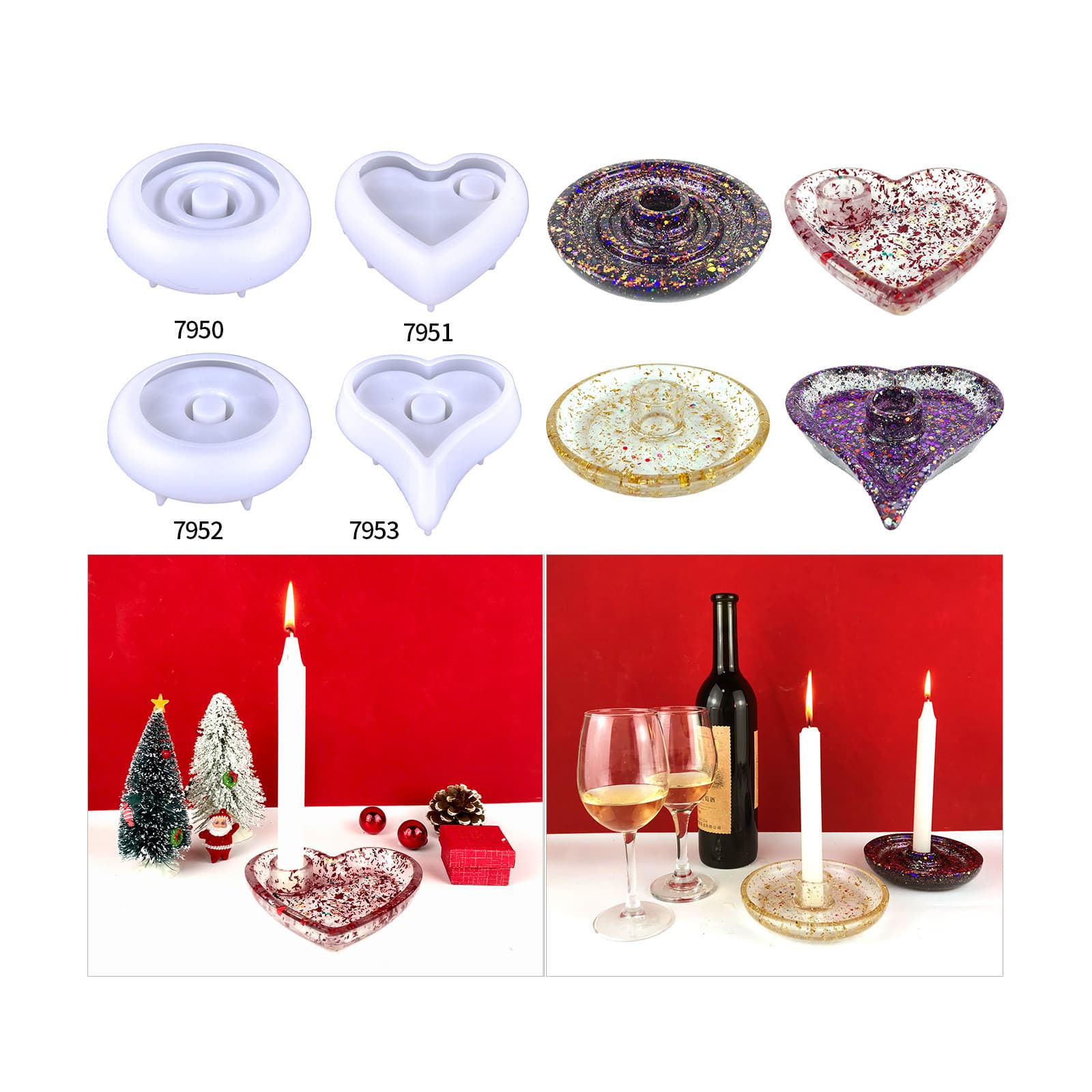 DIY Heart Candle Holder Crystal Glue Mold Candle Storage Mold Round Candle Holder Heart Silicone Mold