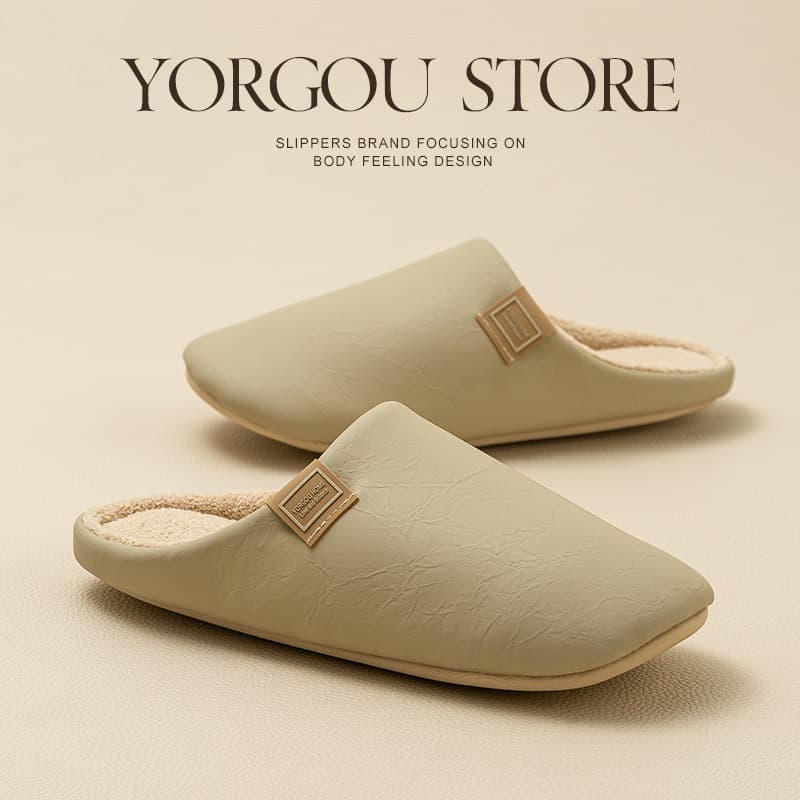 Yuangang Waterproof Cotton Slippers Women's Spring and Autumn 2024 New Style Anti-slip Indoor Warm Fleece Lined Men's Home Use Quiet Winter