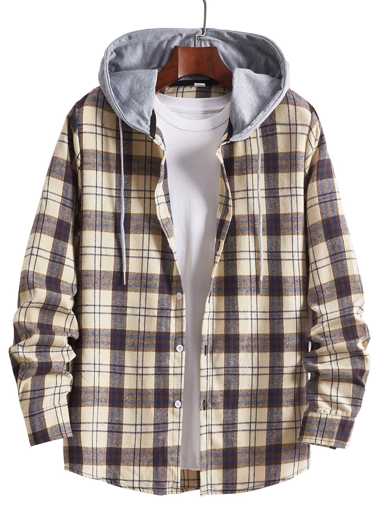 Men's New Autumn Plaid Hooded Shirt Versatile Casual Jacket Popular Stylish Plaid Clothing
