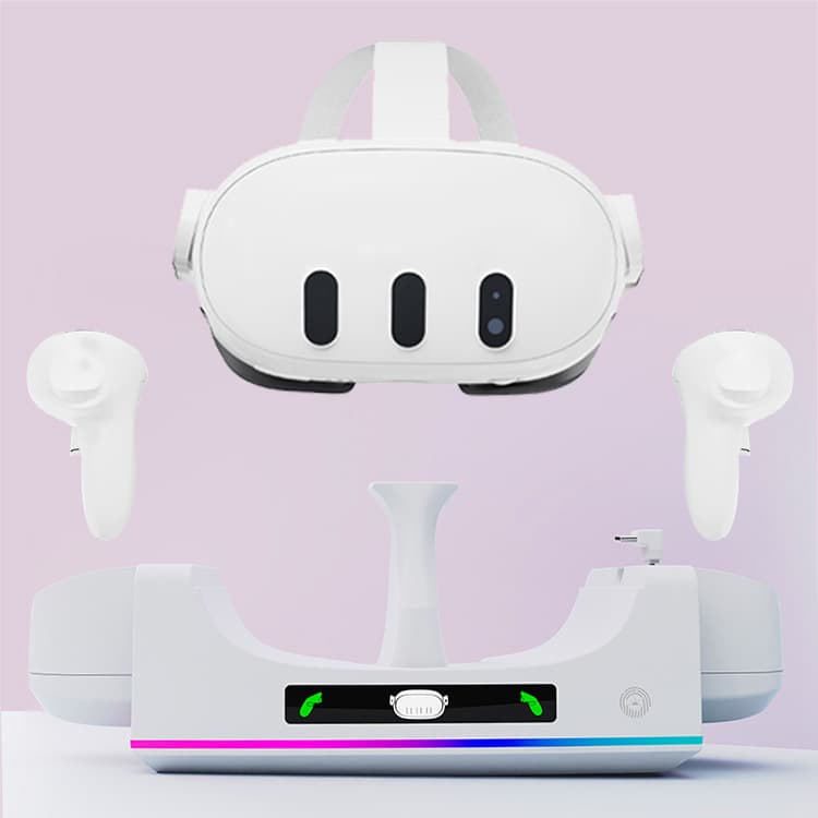 Meta Quest 3S VR Headset Controller Charging Dock, Universal Wall-Mounted Stand for Quest 3 with RGB Light
