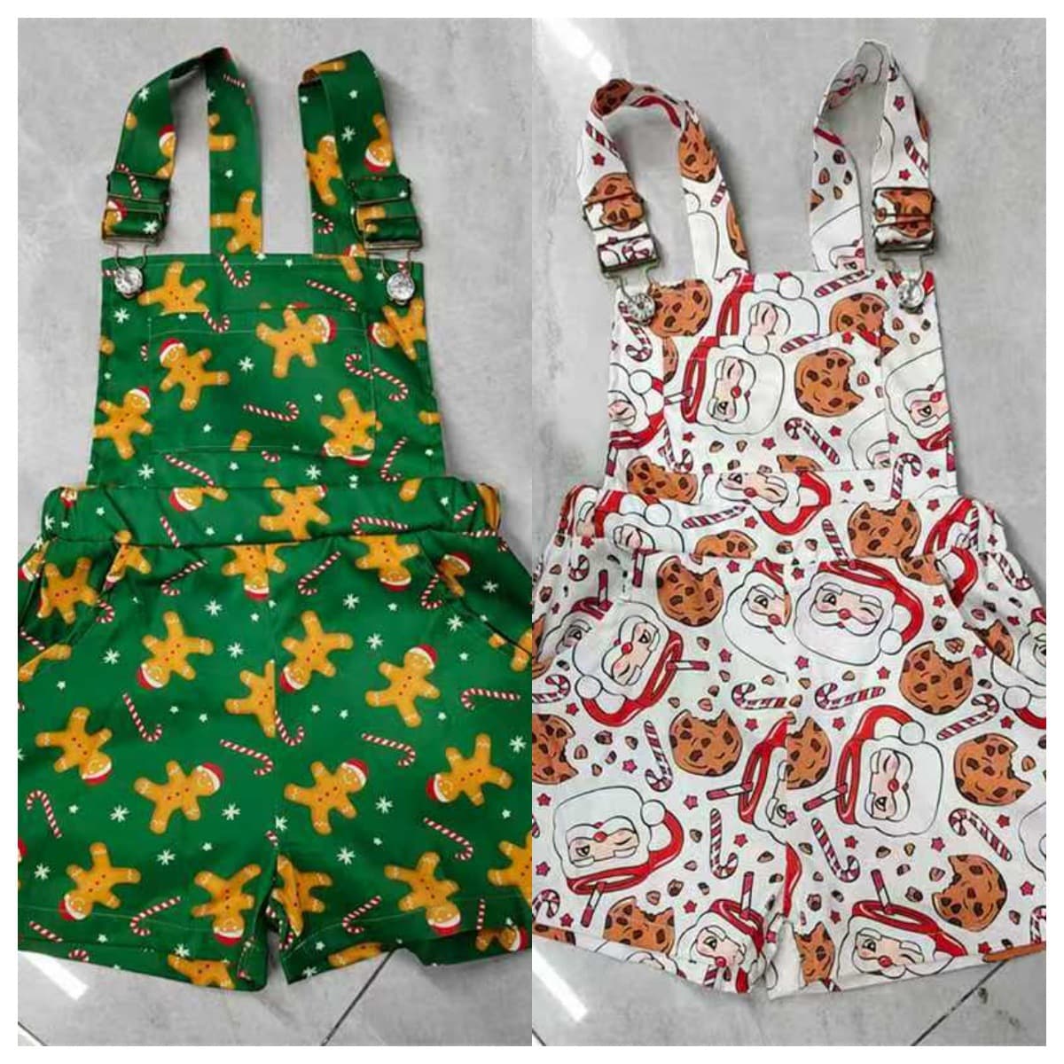Baby Christmas Suspender Shorts Gingerbread Man Candy / Santa Cookie Print Cute Kids Clothing