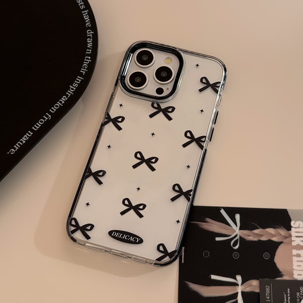 Black Bow Magnetic Case for iPhone 17 Pro Max, Transparent, Compatible with 13, Premium 12 with Stand, 16