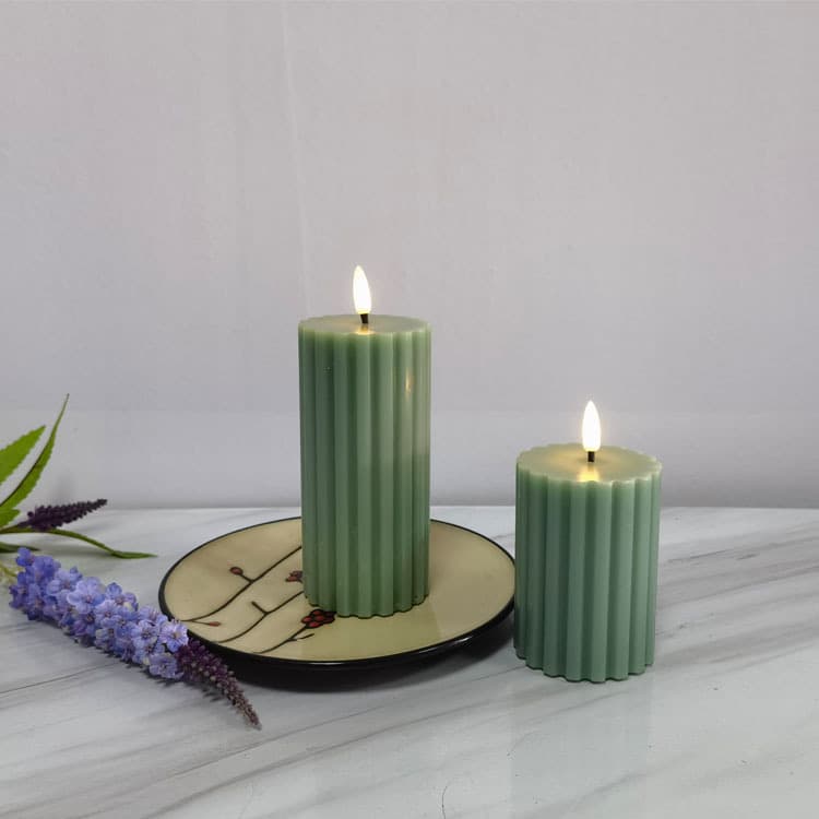 European style new thick striped column wax vertical striped LED candle light striped tooth column candle home holiday decoration