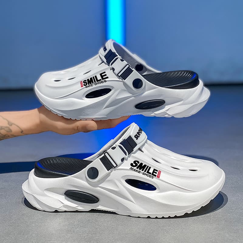 Toe-toe slippers for men, summer outerwear, semi-trawl mesh, breathable summer clogs, lazy casual heelless sandals