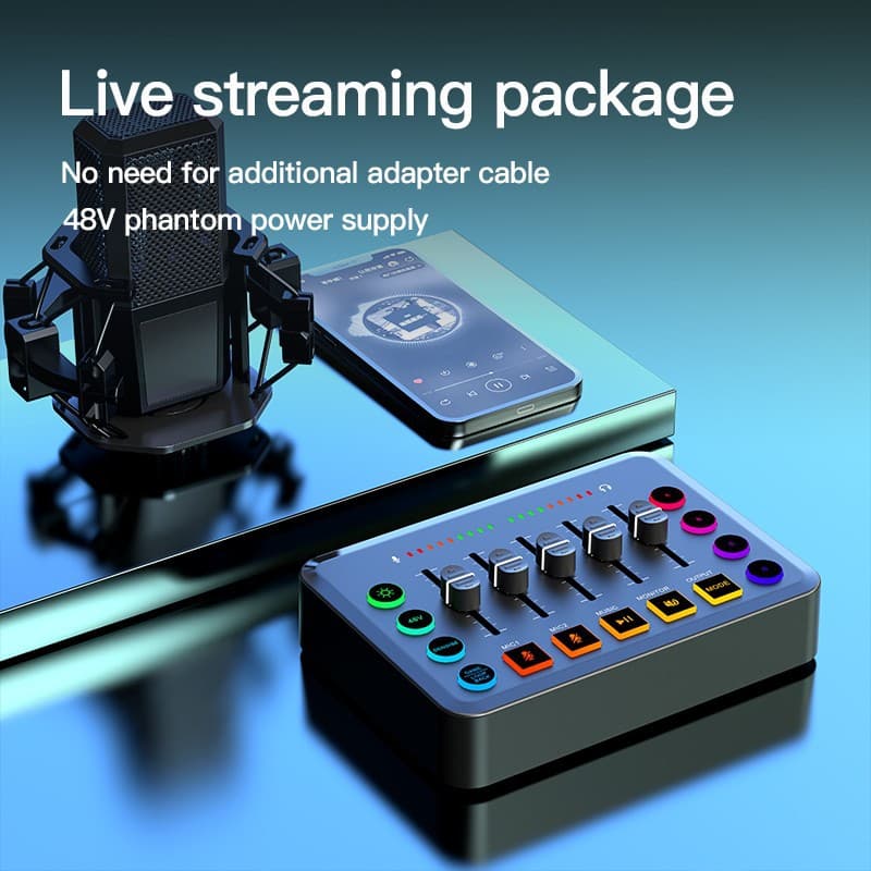 F9 English Singing Recording Sound Card with Dynamic or Condenser 48V Microphone, High-Fidelity for Influencer Live Streaming