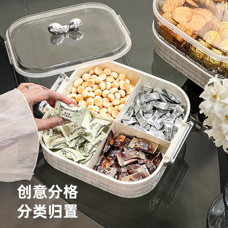 Cream-style Multi-layer Acrylic Candy Dish, Living Room Divided Plastic Snack Tray with Lid, Acrylic Fruit Bowl