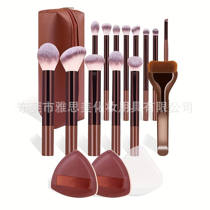 17 pieces of makeup tools, including 14 pieces of makeup brush set + 1 piece of makeup bag + 2 pieces of air cushion accessories: