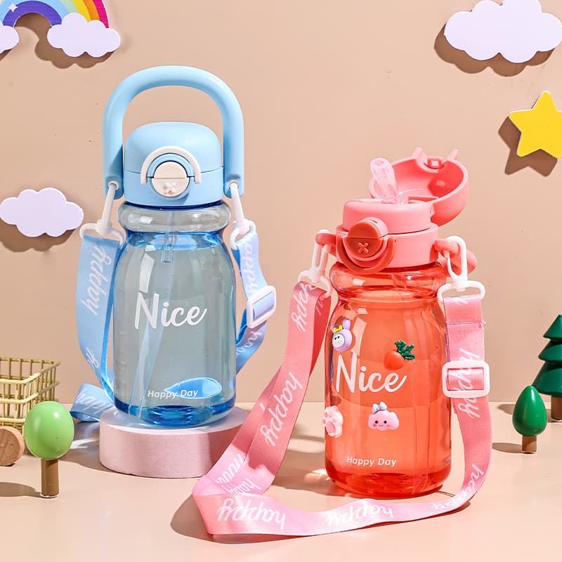Large capacity children's water cup, primary school student straw cup, portable high temperature resistant cup, transparent color water bottle, appearance sports cup
