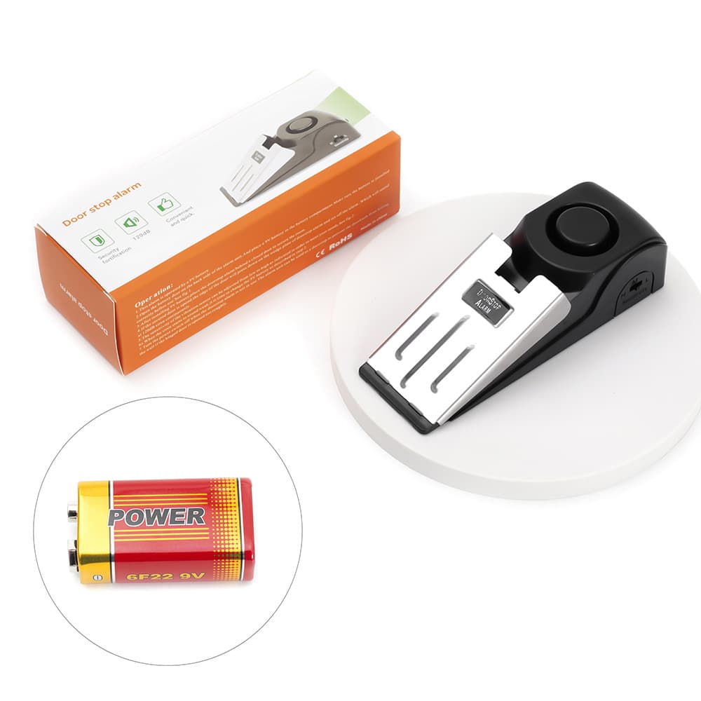 Door stop alarm for hotels, travel, business trips, burglar alarms, home, shop, and accommodation.