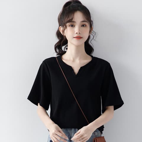 Versatile Cotton Short Sleeve Women's 2026 Korean Style Summer Student New Loose V-Neck T-Shirt OL Commute Top