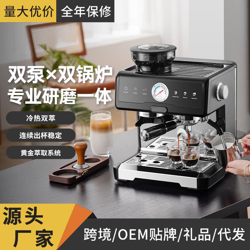 Cross-border Trade Coffee Machine Home Dual Boiler Grinder Integrated Hot and Cold Dual Extraction Smart Italian Espresso Coffee Machine
