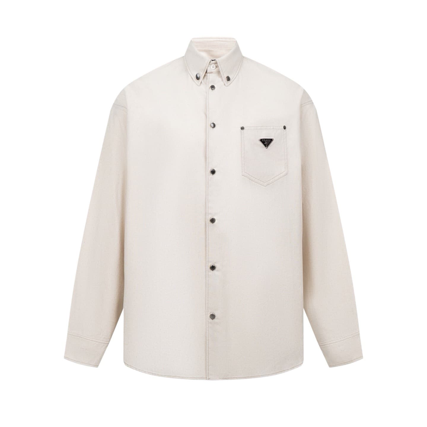 High version correct spot Pujia triangle logo pocket cotton and linen long-sleeved shirts for men and women daily loose wide shirts