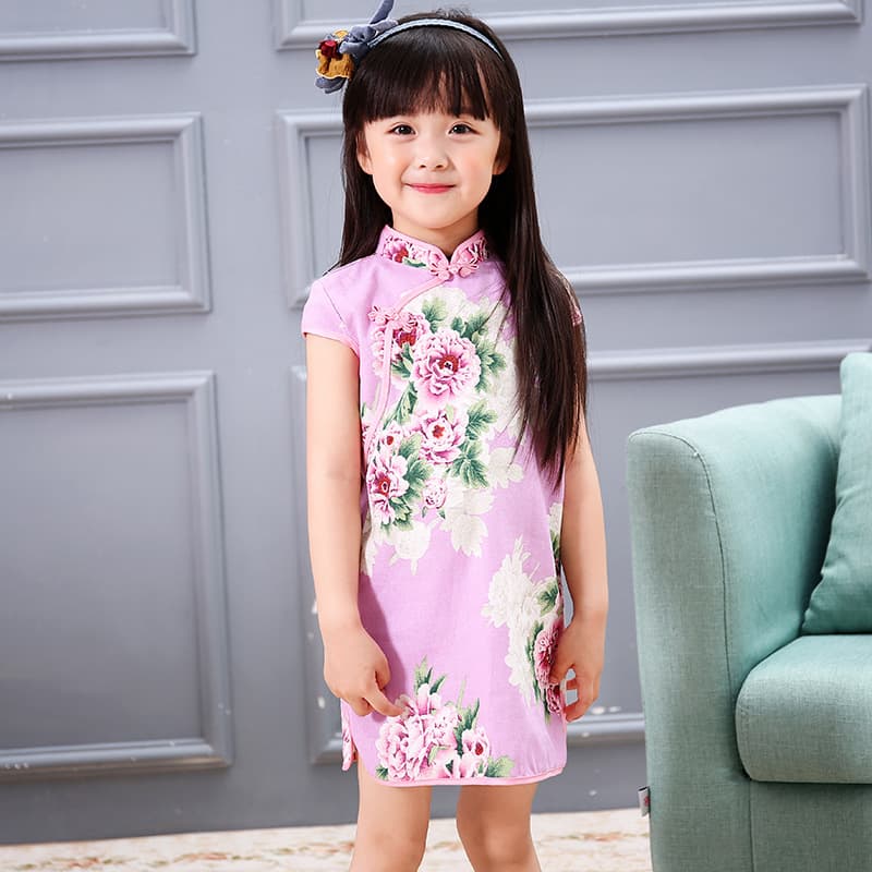Children's Cheongsam Manufacturer Wholesale Cotton Linen Breathable Girls Dress National Style Modified Daily Performance Two