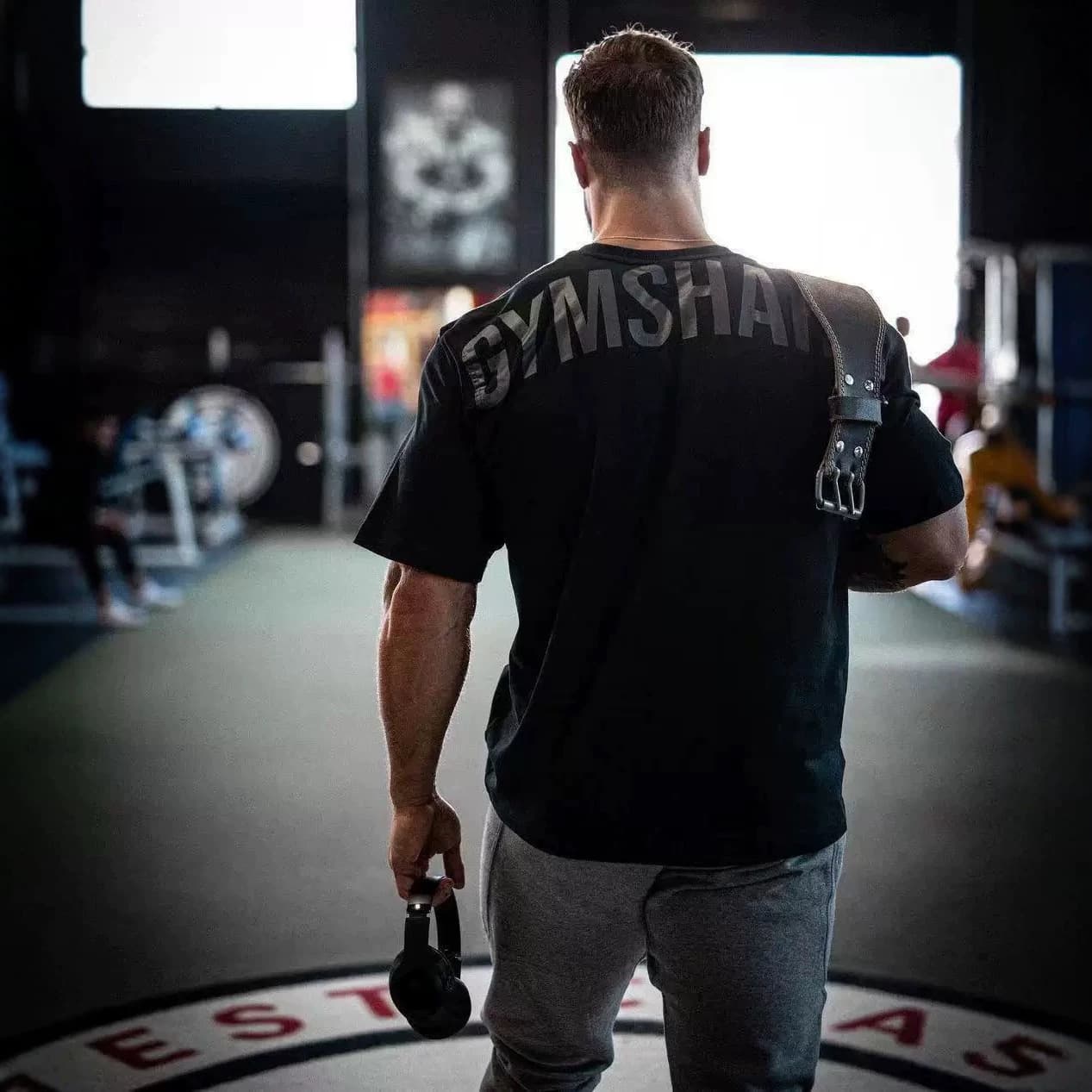 GYMSHARK Cross-Border Muscle American Trendy Sports Printed Short Sleeve Fitness Shirt Men's Shark Training T-Shirt Summer