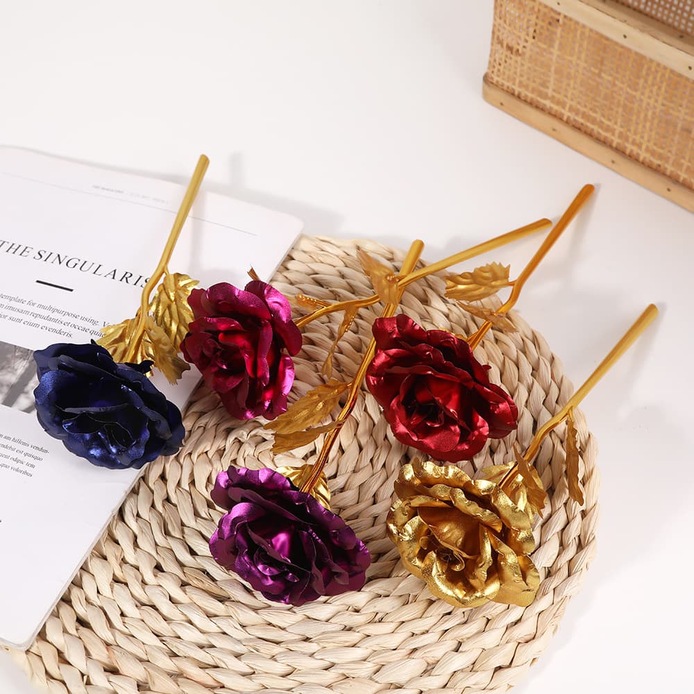 24K Gold Leaf Roses, Preserved Simulated Gold Roses, Valentine's Day & Christmas Gifts, Event Souvenirs