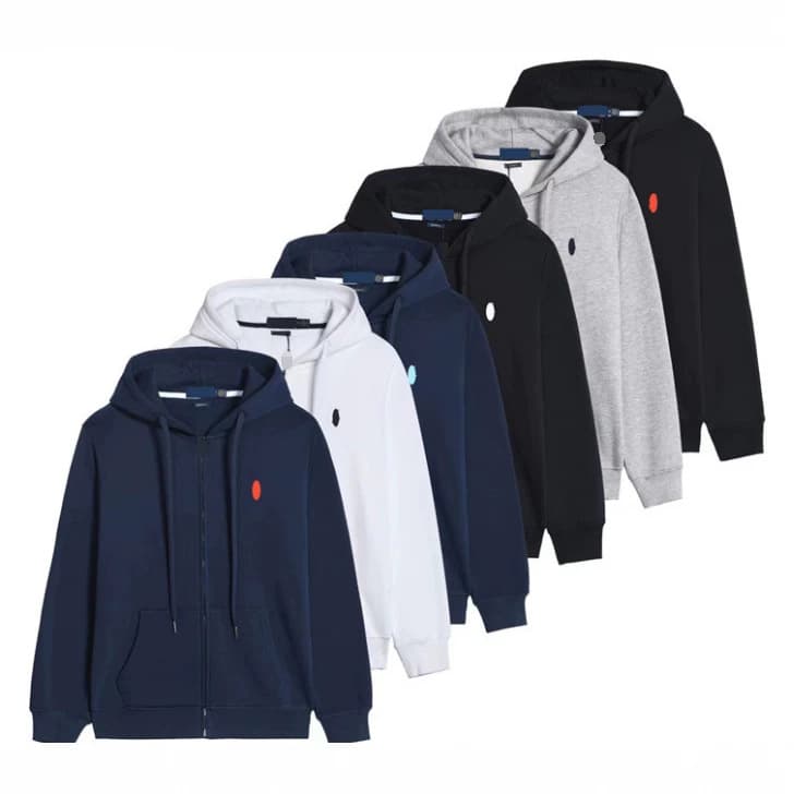 Cross-border Spring Autumn Thin Small Logo Hooded Cardigan Solid Color Sweatshirt Embroidered Slim Fit Plus Size Sports Men's Polo Jacket