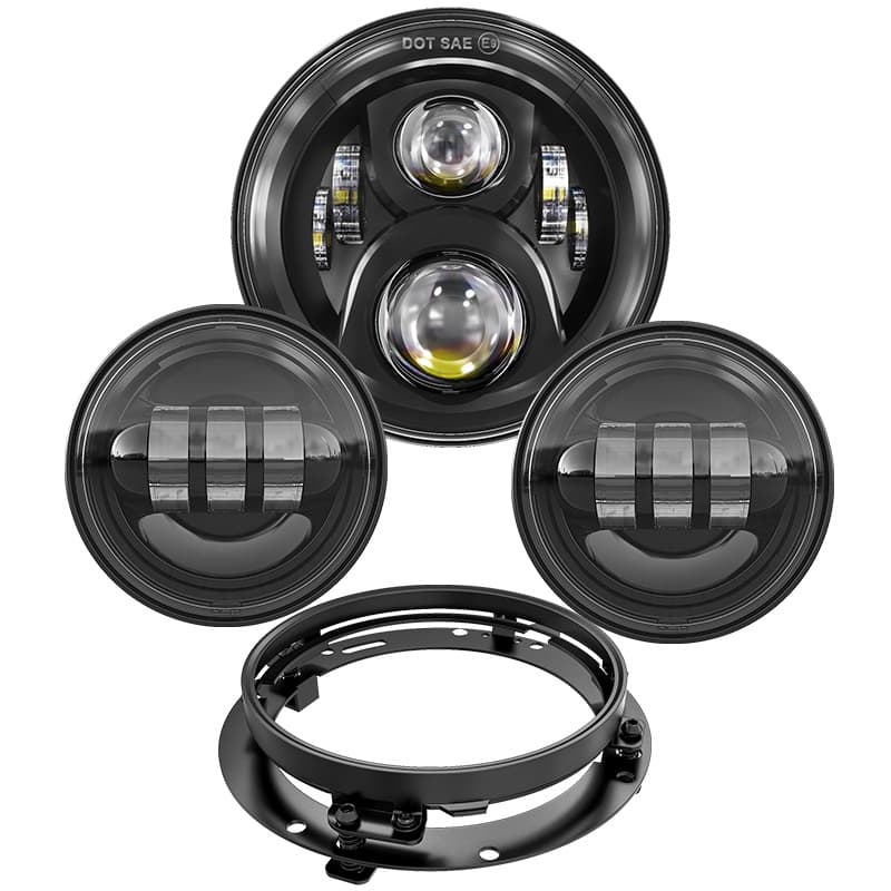 LED Headlight and Fog Light Combo Kit for Harley 7-inch Headlight + 4.5-inch Fog Light Motorcycle Modification