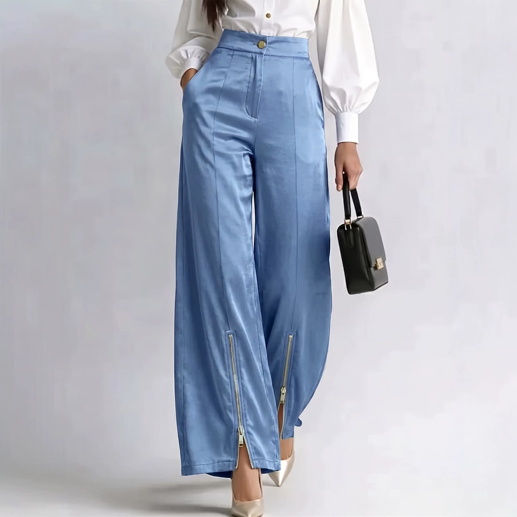 Plus Size Women's Jeans, Amazon Cross-Border, Vintage Washed, Loose Wide Leg, Zipper Bootcut Jeans