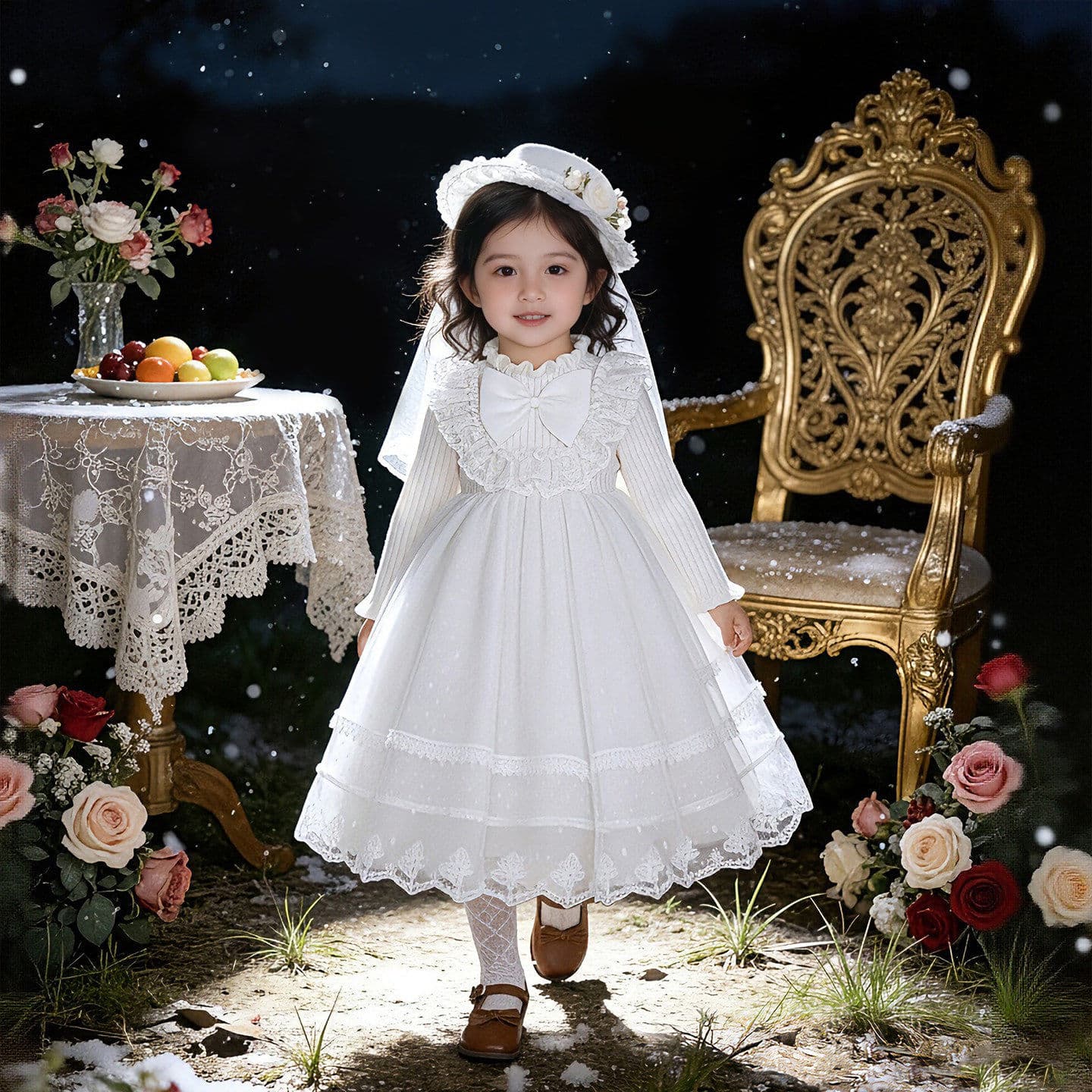 Girls Lolita Princess Dress Spring and Autumn New White Puffy Gauze Dress Children's Princess Dress Little Girl Dress