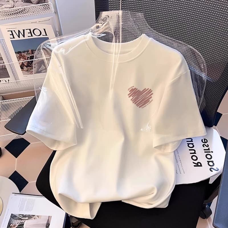Cross-border White Round Neck Short Sleeve T-Shirt for Women 2025 New Summer Loose Plus Size Fashion Half Sleeve Top