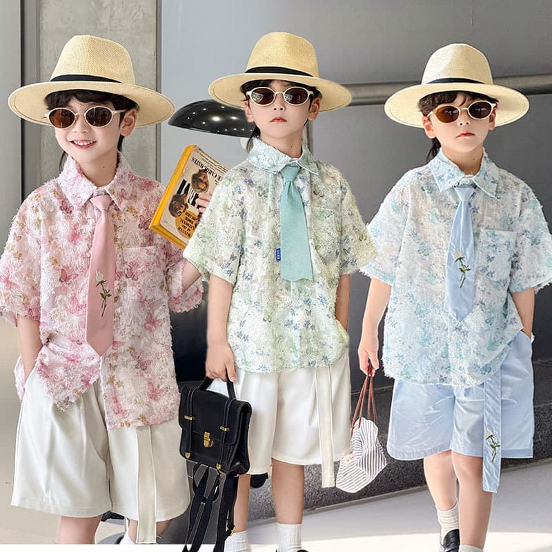 Boys Summer Outfit Set 2026 New Style Fashionable Shorts and Shirt Two-Piece Set Baby Thin Clothes for Summer