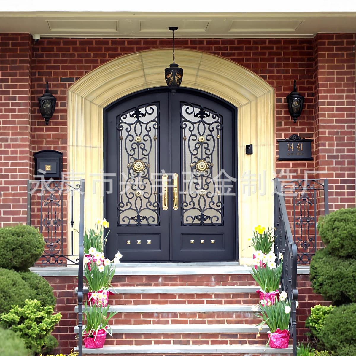 Best-Selling Export Factory Direct High-End Iron Gate Villa Entrance Door Thickened Double-Layer Glass Forged Iron