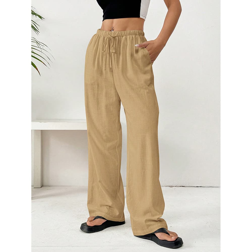 European and American Trend Solid Color Casual Pants Women's 2025 Summer New Loose Straight Drawstring Wide Leg All-match Long Pants