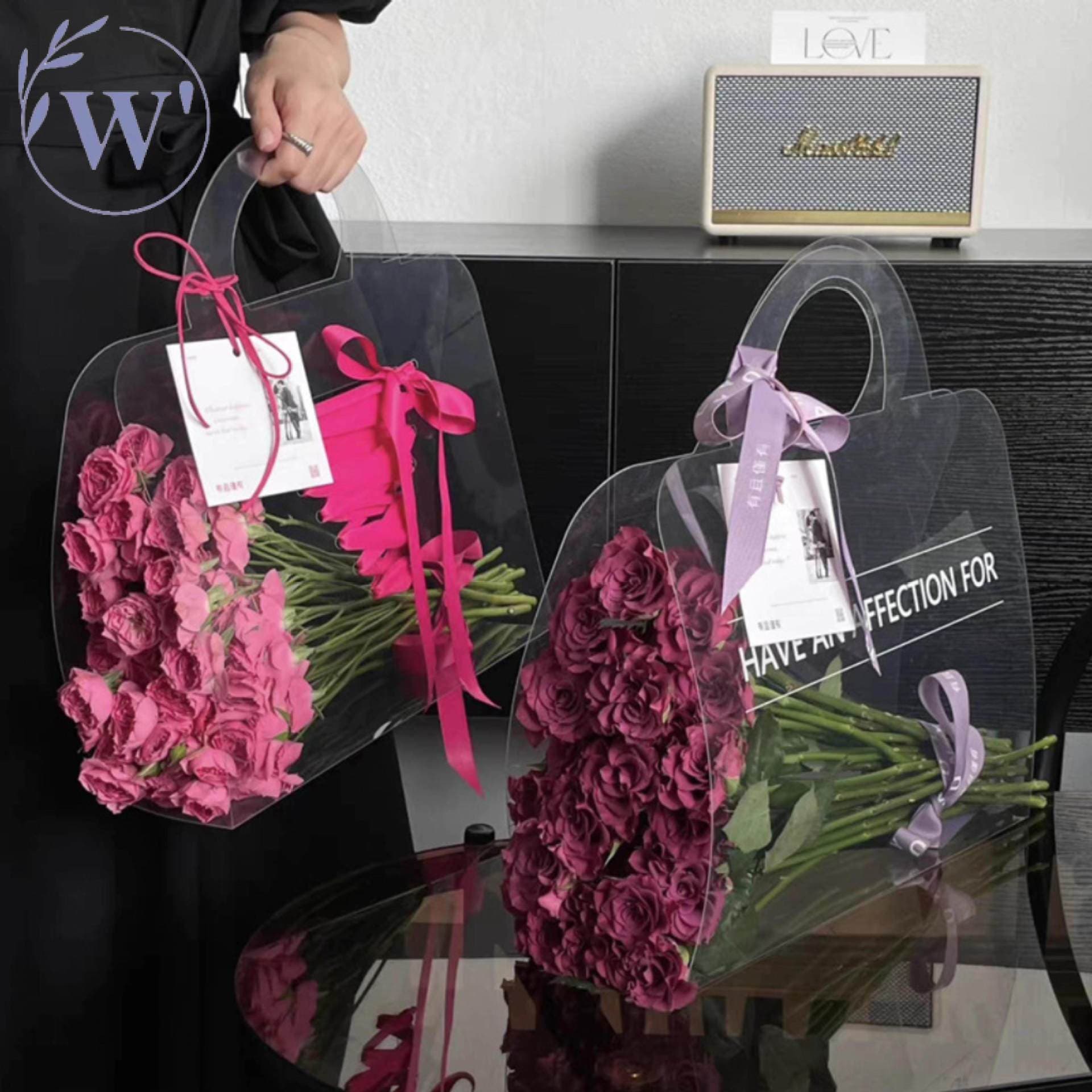 Fully transparent PET flower packaging bag waterproof flower arrangement bag 50 silk thickened portable butterfly print gift bag