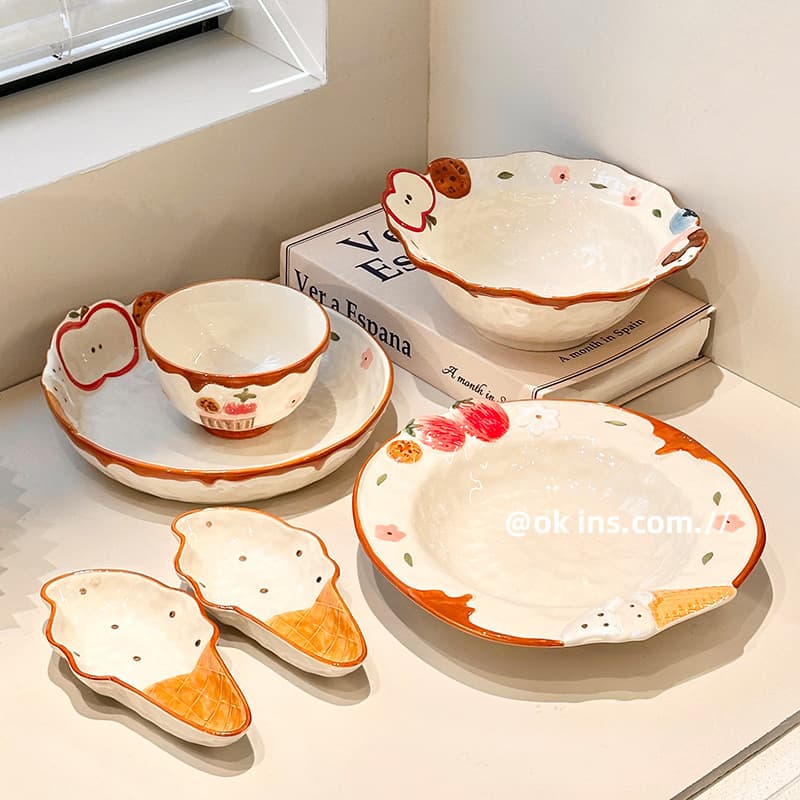 Haipai Sweetheart Hand-Painted Underglaze Ceramic Sauce Dish Rice Bowl Noodle Soup Bowl Salad Pasta Soup Deep Plate Embossed Tableware