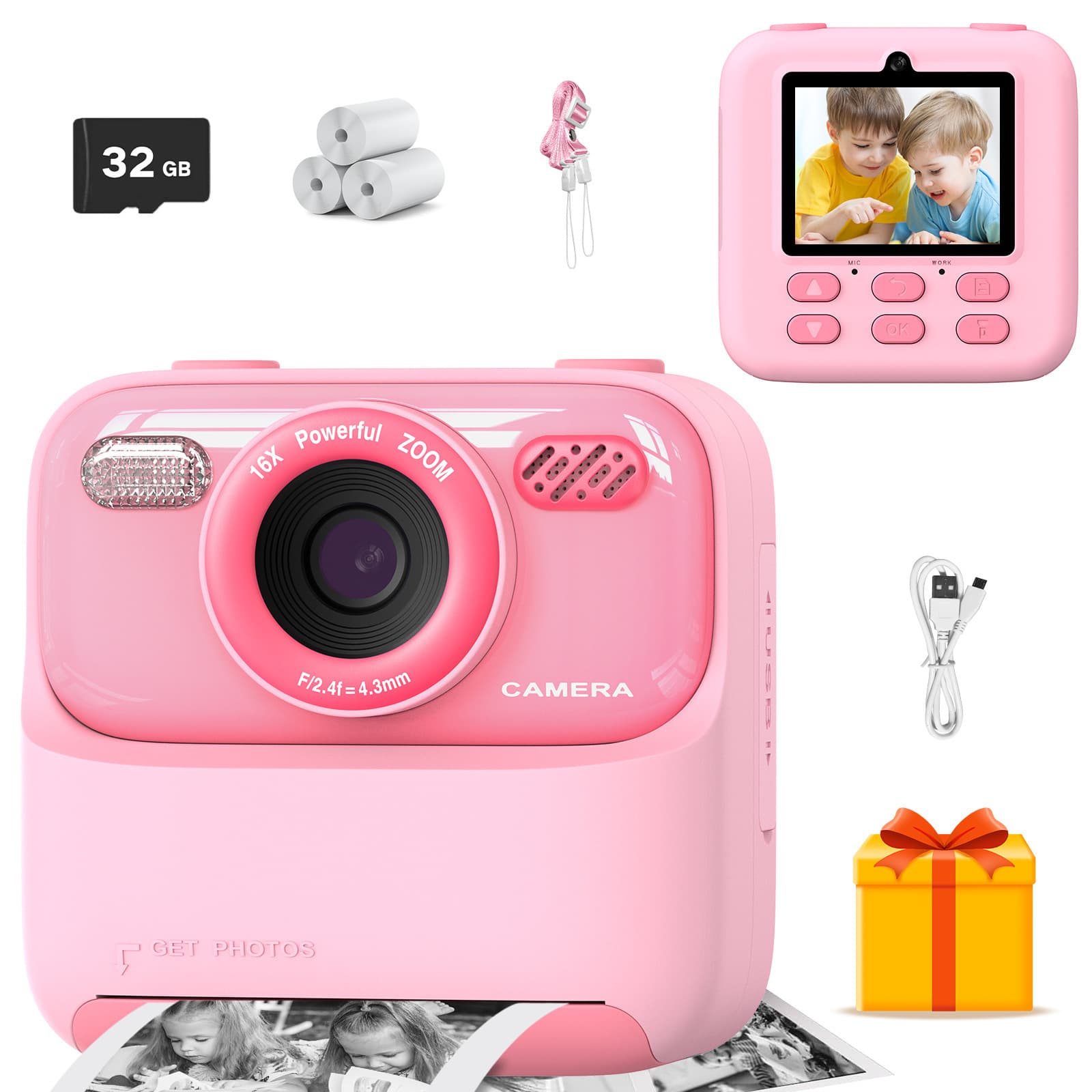 Amazon Hot Selling Kids Instant Camera Print Mini Camera Video Photo Digital Camera