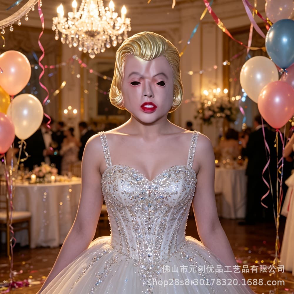 Latex Full Face Mask European and American Retro Blonde Bride Style Party Performance Cosplay Prop